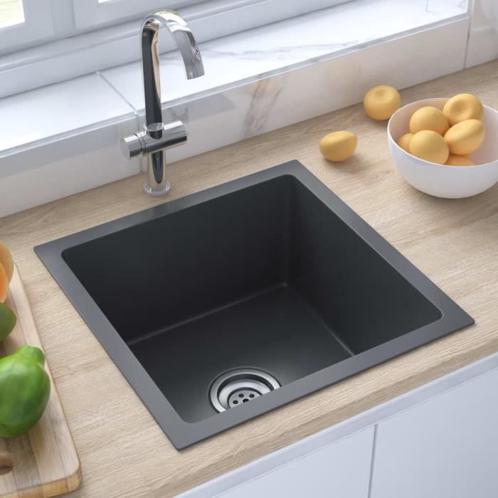 Évier de cuisine - SALALIS - DP4837 - Acier inoxydable - Noir - 40x40x20 cm