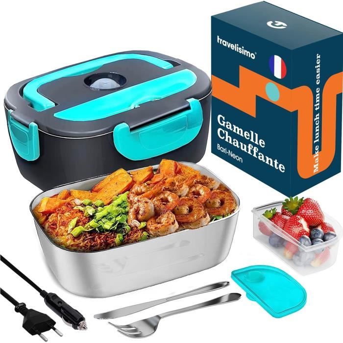 Gamelle Chauffante Électrique 75W 1,5L - 12V/24V/220V - Acier Inox 304 - Pour Voiture, Camion, Bureau - Repas Chaud En 30-40 Min