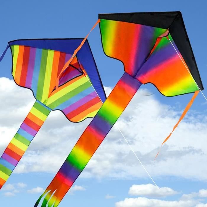 Cerf-Volant Géant 1,5m Avec Queue Colorée Arc-en-Ciel + Ligne 100 M – Facile à Monter Et Très Stable – Idéal Enfants Et Adultes
