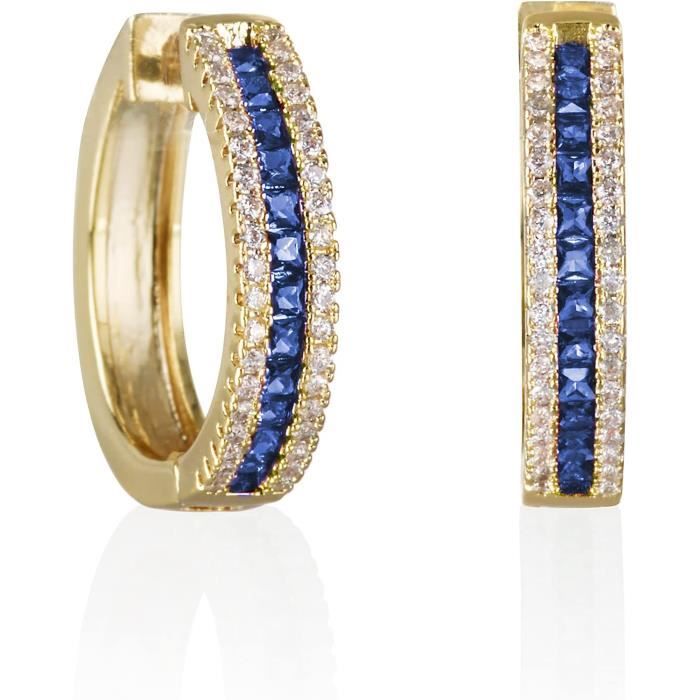 Boucles d'oreilles créoles clips pieuvres et gemmes bleues