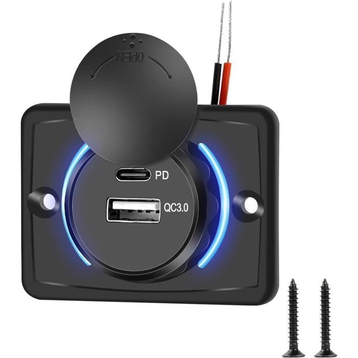 Double Prise USB QC3.0 étanche Pour Allume-cigare 12V/24V - Voiture, Moto, Camping-car - Neuf