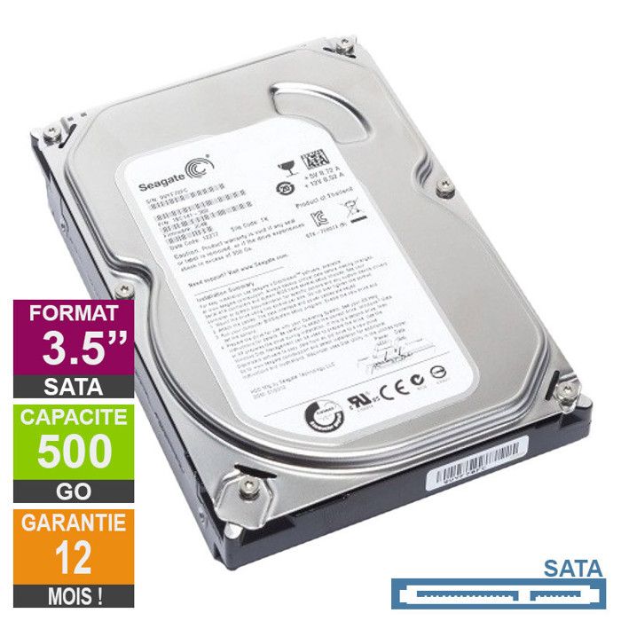Disque Dur 500Go SATA 3.5 Seagate Barracuda ST3500413AS 20mm 7200rpm 16Mo