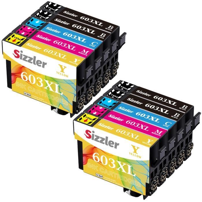 Sizzler 603XL Remplacement pour Epson 603 XL Cartouches dencre Compatible avec Epson XP-3100 XP-4100 XP-2100 XP-2105 XP-3105 XP-4105 WF-2810 WF-2830 WF-2835 WF-2850, 2 Noir,1 Cyan,1 Magenta,1 Jaune 