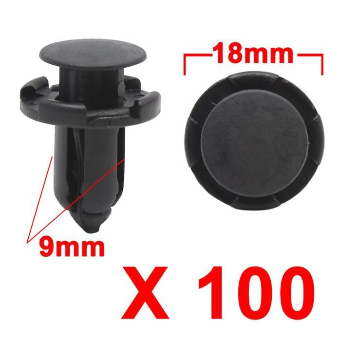 sourcing map 50Pcs Rivet plastique Clips poussoir retenue Trou 9mm Noir Voiture porte