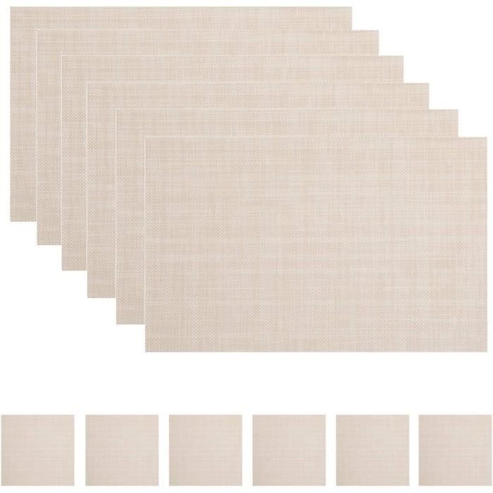 Set De 6 Sets De Table + Dessous De Verre Simili-cuir Réversibles - 43x30 Cm, Vert/beige