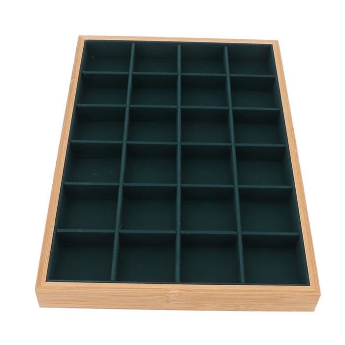 Plateau D'Affichage Bijoux En Bois Vert 24 Compartiments – Organisateur Élégant Pour Colliers, Bracelets Et Bijoux Avec Doublure Peluche Douce