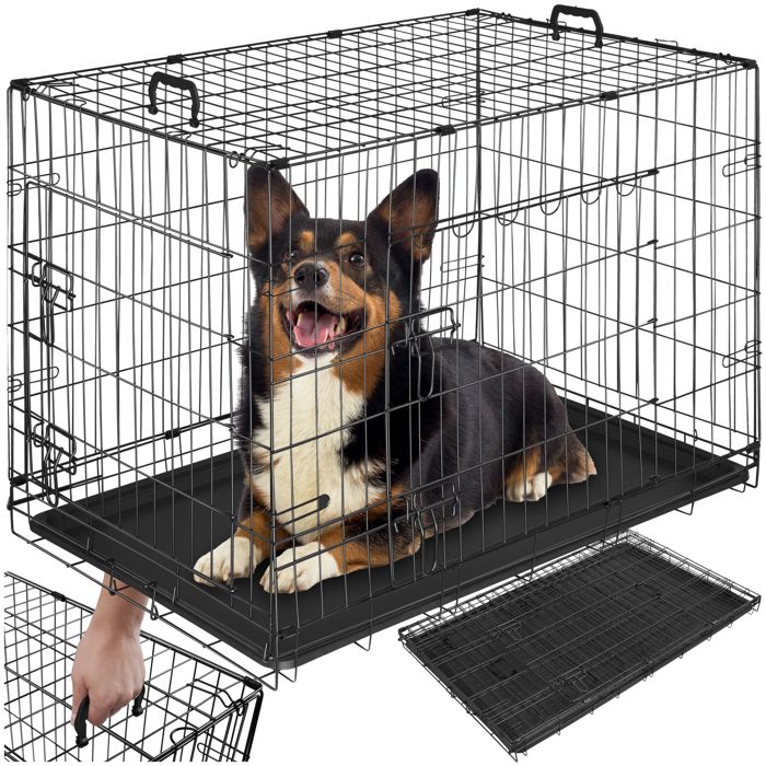 Comparer les prix de TECTAKE Caisse grillagée pour chien LUNA pliable avec 2 portes et 2 poignées de transport - 91,5 x 59,9 x 64 cm