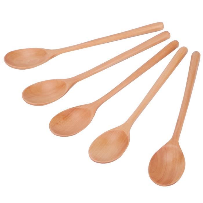 Lot De 5 Cuillères à Soupe En Bois De Hêtre - Style Asiatique, 20x6 Cm, Pour Ramen, Soupes, Cuisson