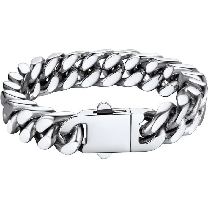 Bracelet Homme Chaîne Cubaine En Acier Inoxydable 316L - Style Élégant Avec Fermoir Magnétique - Idée Cadeau