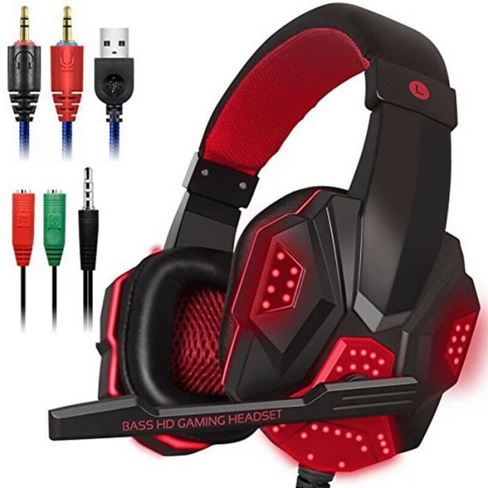 SY830 PC Casque Gamer, Casque Audio Filaire avec Micro Basse Stéréo LED  Lumière Contrôle du Volume -adaptateur gratuit - Cdiscount TV Son Photo
