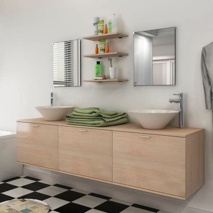 vidaXL Dix pièces pour salle de bains avec lavabo et robinet beige 273692