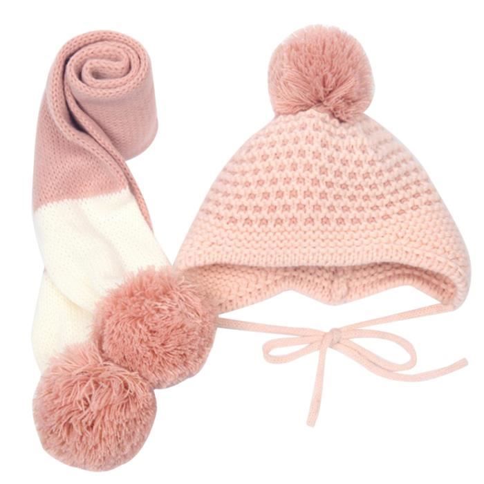 2pc Bebe Bonnet Echarpe En Laine Ensemble Chaud Hiver Tricote Portable Pour Enfants En Bas Echarpe Foulard Cheche Snood Cdiscount Pret A Porter