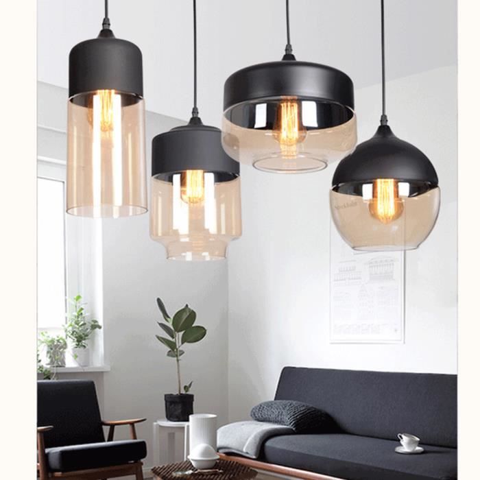 UNI 4 Pack Susepnsion Luminaire Contemporain en Verre Plafonnier Lustre en Verre Noir pour Salle à Manger Chambre Salon