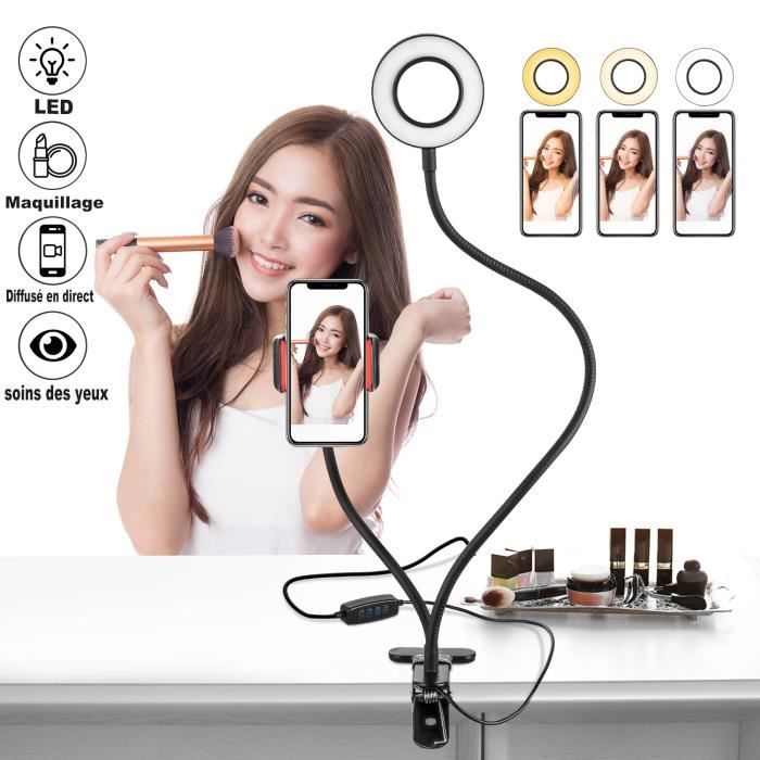 Anneau De Lumiere Led Dimmable Lampe Selfie Avec Porte Telephone