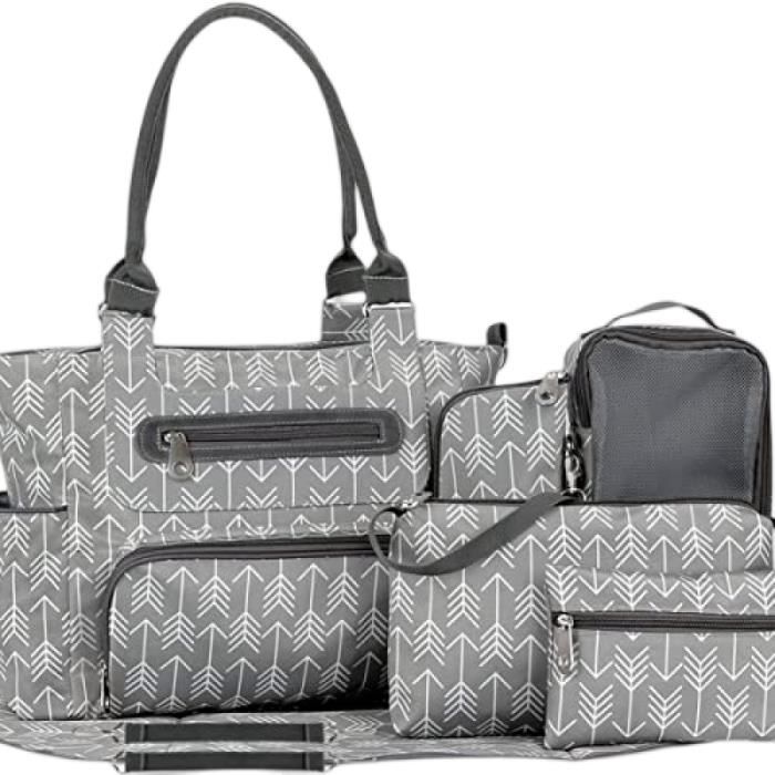Sac à Langer Bébé SONARIN 7 Pièces - Fourre-tout Avec Matelas - Crochets Poussette - Multifonction - Noir Et Blanc