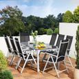 Salon de Jardin 8+1 Bern 1 table 8 chaises noir aluminium avec table en verre Ensemble de jardin argent-1