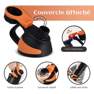 Gourde Isotherme Fjbottle 600ml/700ml/1L Avec Paille, Poignée Aimantée Qui Fait Support Téléphone