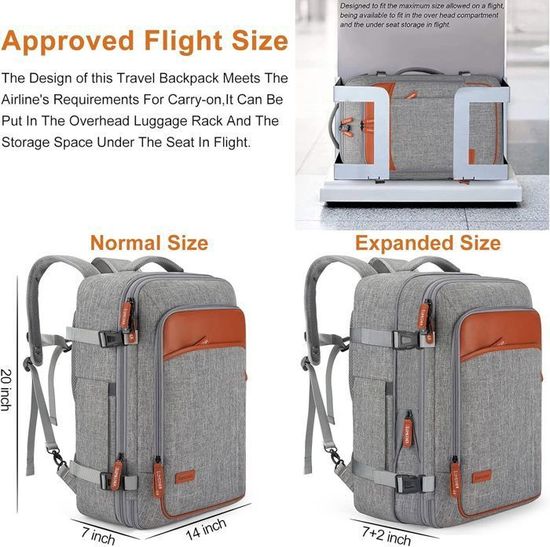 WEPLAN Sac à Dos Voyage Femme Homme - Bagage Cabine Avion 14 Pouces, Imperméable, Confortable Et Polyvalent, Noir