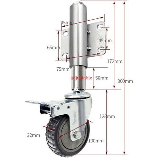 Pivotantes Charge Lourde de 4 Pouces / 100 mm, roulettes de Portail à Ressort, Hauteur Ajustable
