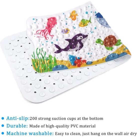 Tapis De Baignoire Antidérapant Extra Long - 100 X 40 Cm - PVC Avec 200 Ventouses - Lavable En Machine - Gris