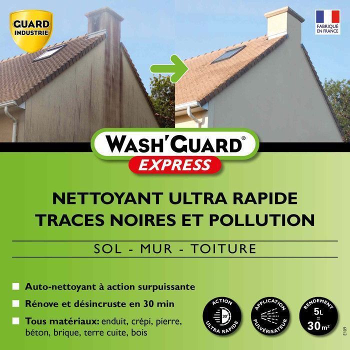 Wash'Guard Express Nettoyant extérieur désincrustant ultra rapide 20L jusqu'à 120m² 4x5L