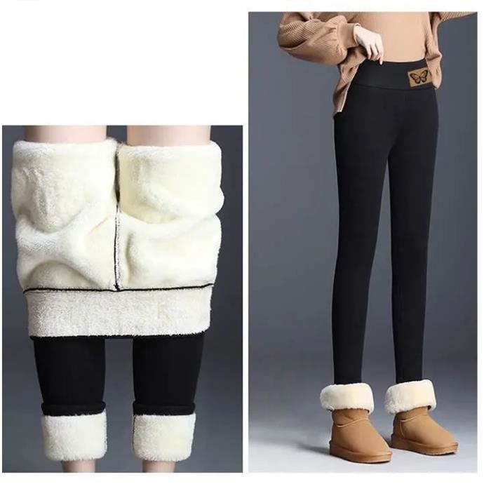 Legging Polaire Femme Leggings Doublé Thermique Pantalon d'hiver  Peluche-Doublure Épais Cachemire Leggings Taille Haute