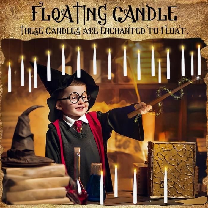 Lot de 12 bougies flottantes Harry Potter, bougies coniques LED sans  flamme, chandeliers à piles pour fête de classe, église, fête des mères,  cadeaux 