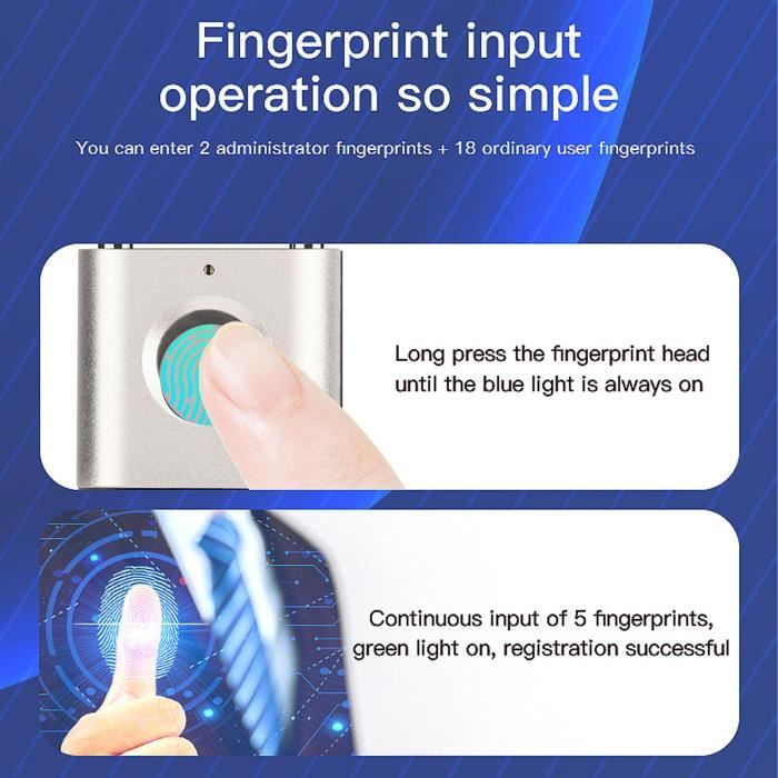 Cadenas Biométrique à Empreinte Digitale – Sans Clé, Rechargeable, 10 Empreintes