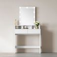 VASAGLE Coiffeuse avec miroir et LED, 2 tiroirs, 3 compartiments, SANS TABOURET, 80 x 40 x 145 cm, style moderne, blanc-2