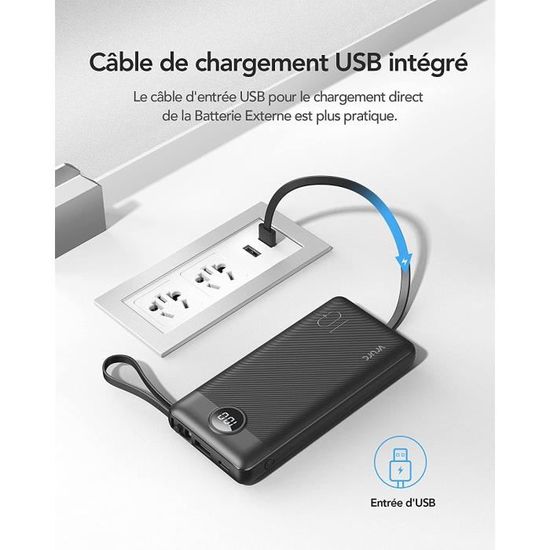 Slim Petit Batterie Externe Chargeur Portable Avec Câble Intégré Pour  Téléphone
