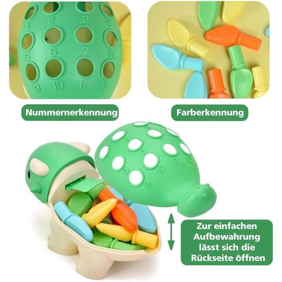 VORENUS Jouet Sensoriel Dinosaure Montessori – 12 Pointes Colorées, Chiffres, Motricité Fine, Bain, Cadeau 1-3 Ans