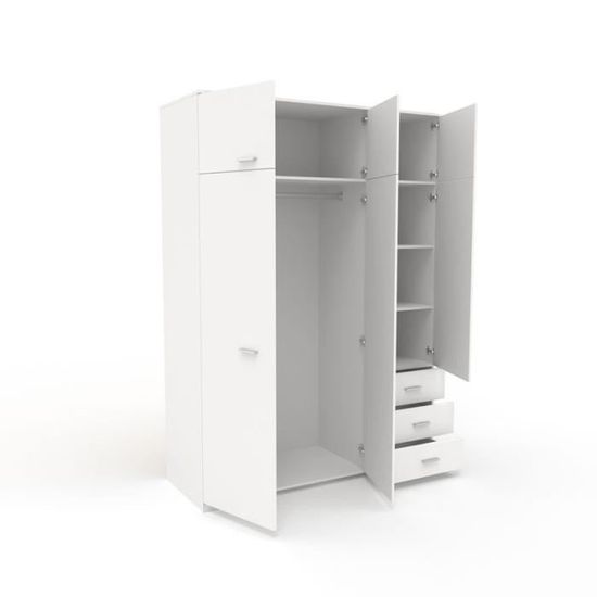 Armoire Dressing Blanche 3 Portes 3 Tiroirs Lille L 146 X L 55