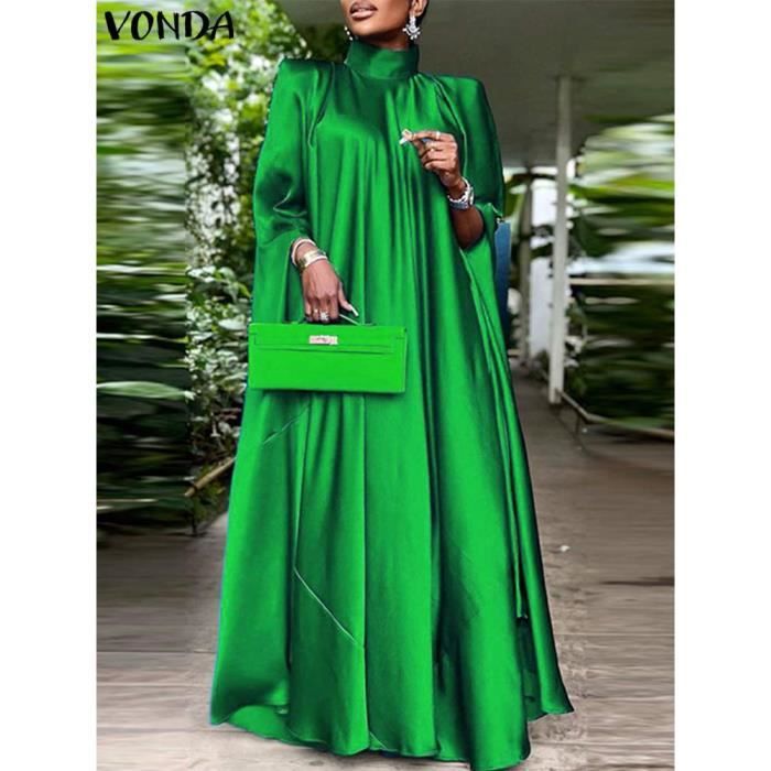 VONDA Robe longue en satin a manches chauve souris pour femme col montant robe d ete maxi plissee robe 1.5mmx15883m Blanc Cdiscount Pret a Porter