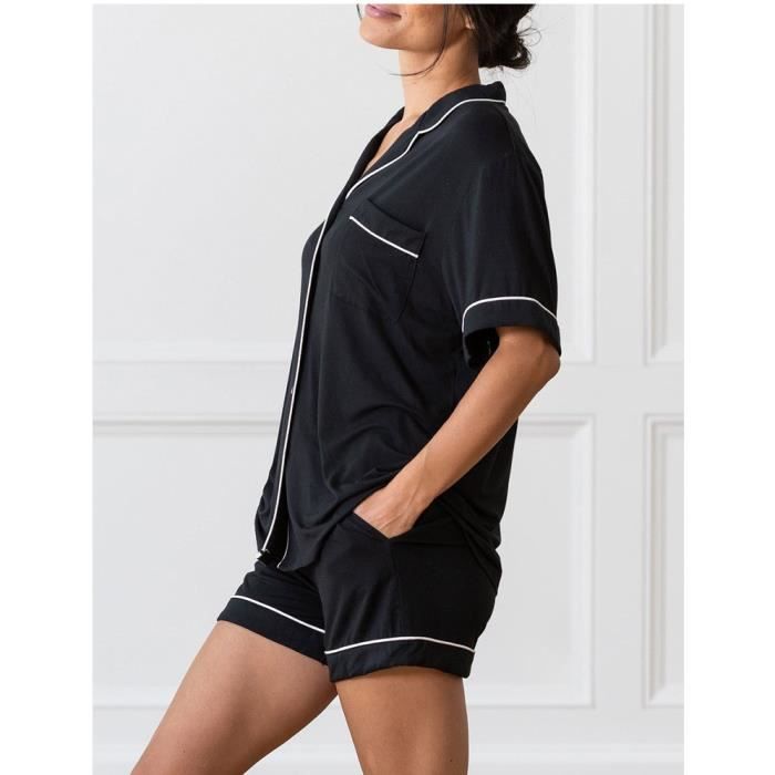 Pyjama Court Femme Coton Été - Ensemble 2 Pièces Col V Manches Courtes + Short, Ultra Doux Et Chic
