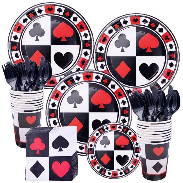 Cups -Vaisselle jetable en papier,pailles,assiettes,gobelets,nappe,décor  thème Casino,Poker,fête - Cdiscount Maison