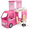 Barbie Mobilier Camping-Car Duplex pour poupées, véhicule rose à deux étages avec quatre couchages, piscine et toboggan, jouet po-3