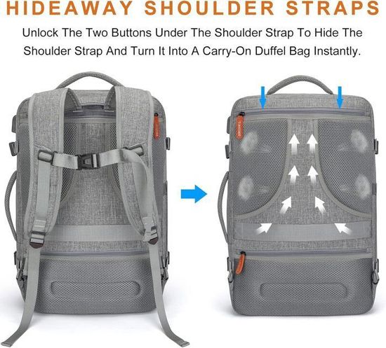 Sac à Dos Voyage Cabine Extensible 40L-55L Tolaccea - Compartiment PC 17,3 Pouces - Conforme TSA