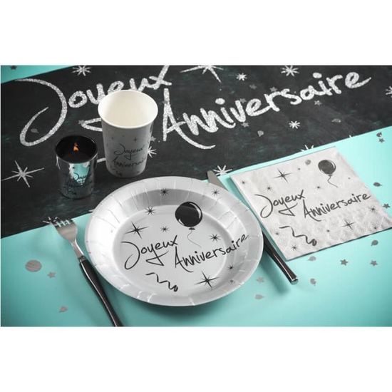 Chemin De Table Joyeux Anniversaire Argente Paillete Achat Vente Chemin De Table Cdiscount