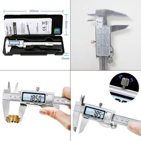 Pied à Coulisse Numérique électronique 0-200 Mm – Précision 0,01 Mm, Conversion Pouce/métrique, Acier Inox