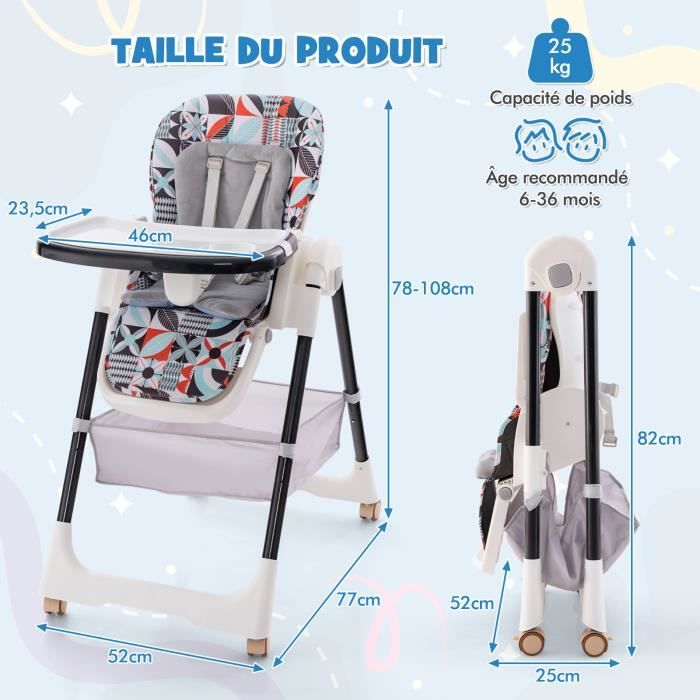 Chaise Haute Bébé évolutive 6 Mois à 4 Ans - Pliable, Inclinable, Plateau Réglable - Avec Ceinture 5 Points, Repose-pieds Et Panier Rangement - Norme EN 14988, Couleur Bleu