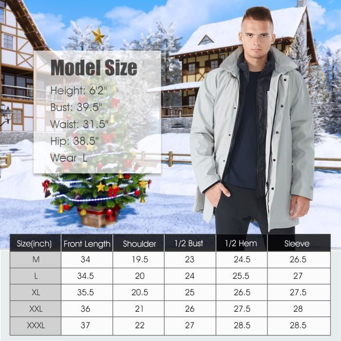 Manteau D'hiver à Capuche Pour Homme - Veste Mi-longue Avec Fermeture éclair Intégrale - Doublure Polaire épaisse - Couleur Unie - Fermeture éclair Lâche, Noir , XXL