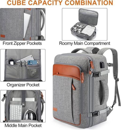 Sac à Dos Voyage Tzowla 3 En 1 - 40 L, Convertible En Sac Bandoulière, Compartiment Ordinateur 17", USB
