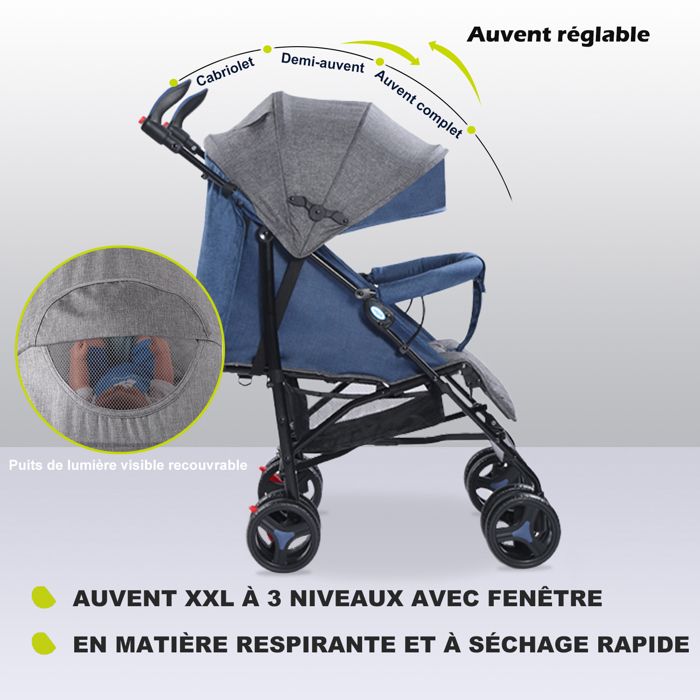 KITYTETY Poussette Canne De 6 36 mois Jusqu a 15 kg Dossier reglable lucarne visuelle Pliage facile et legere Bleu gris Cdiscount Puericulture Eveil bebe