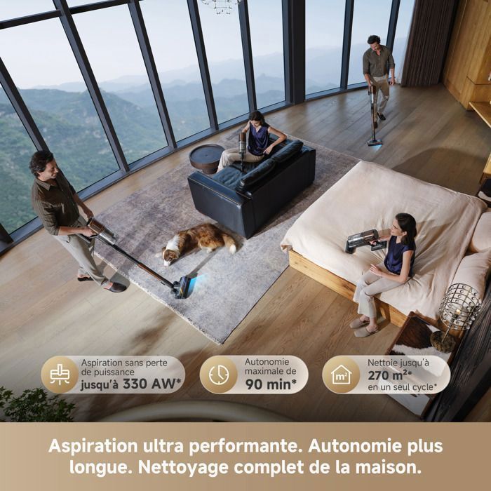 MIUZZY Aspirateur Balai Sans Fil 30000Pa – 50min Autonomie, Léger 1.3kg, Anti-emmêlement Poils Animaux