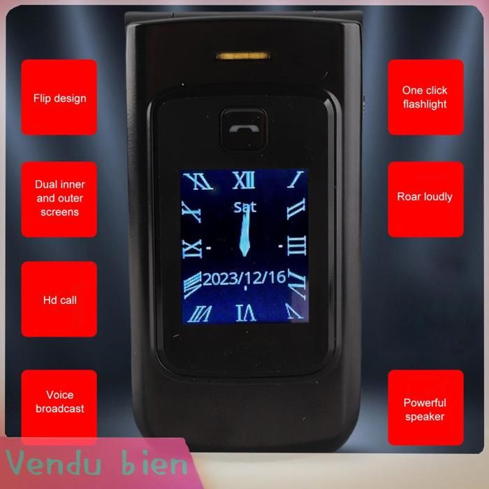 HURRISE T l phone Clapet Senior 4G Grand Bouton Son Clair Double hurrise-t-l-phone-clapet-senior-4g-grand-bouton-son-clair-double