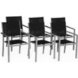 Lot de 6 chaises de jardin en aluminium gris et textilène noir - HAPPY GARDEN - Contemporain - Empilables-0