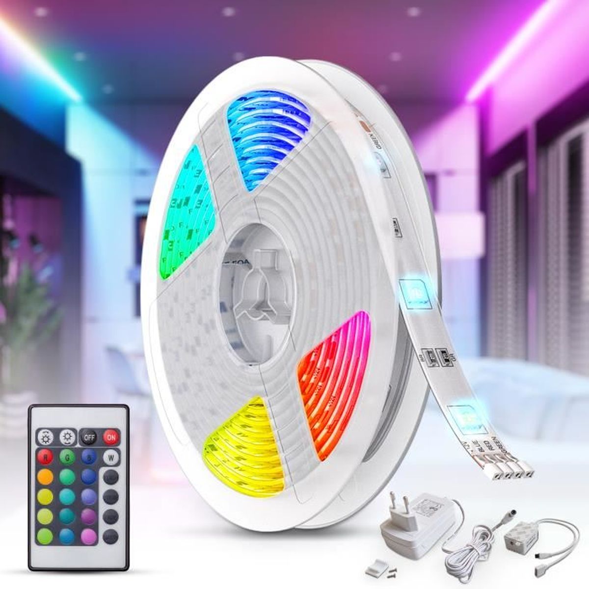 Bande LED 5m stripe RGB éclairage décoratif bande lumineuse RGB ...