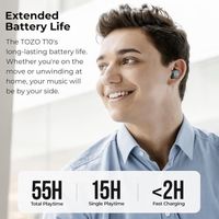 TOZO T10 Écouteurs Bluetooth sans Fil avec 55H D'autonomie,EQ Personnalisé,Design Ergonomique,Noir