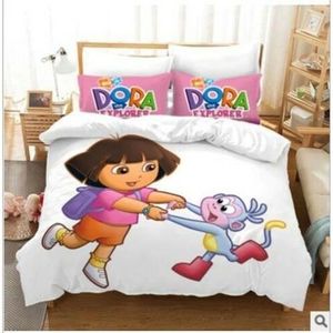 HOUSSE DE COUETTE ET TAIES DFn-8845 Dora The Explorer parure de lit avec housse de taie d'oreiller linge de lit 3D parure de lit décorati Taille:200*200cm
