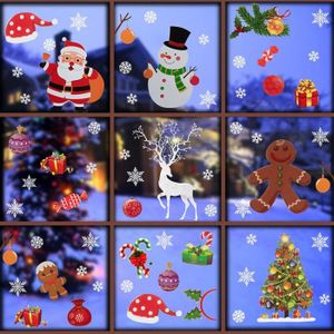 2x Noël Décoration de fenêtre Nouveauté Gel Stickers Bonhomme De Neige Santa Claus 